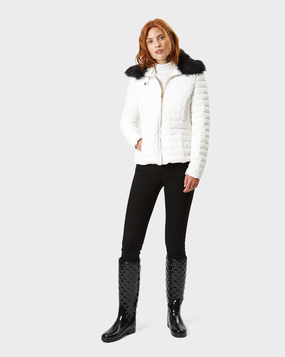 Botas de Lluvia Altas Hunter Mujer - Refined Slim Fit Adjustable Quilted - Negros - UBSPEKF-72